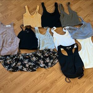 Mixed Women’s Tank & Crop Top Bundle - Black, White, Gray, Blue, Floral, Tan